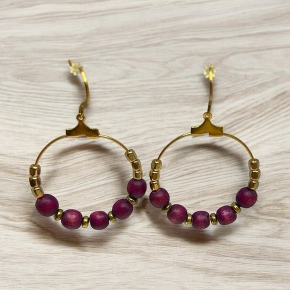 Handmade Hoop Earrings Gold Plated with crystal glass beads